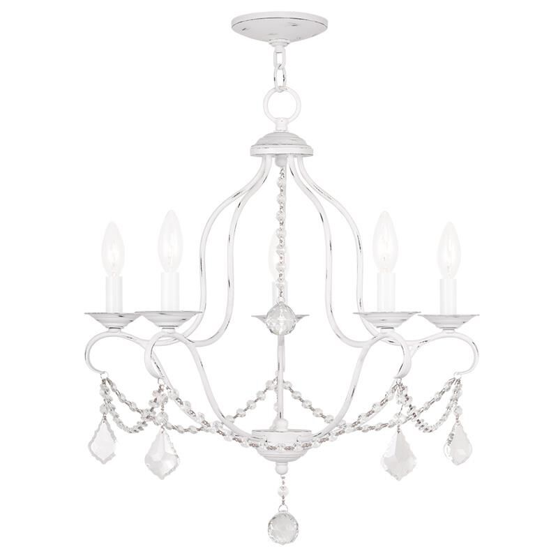 Shown in Antique White finish and Clear crystal